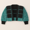 Cardigan court en crochet – Motif noir et vert chiné