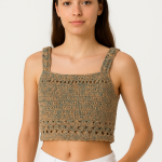 Top court en crochet fait main – Beige et vert